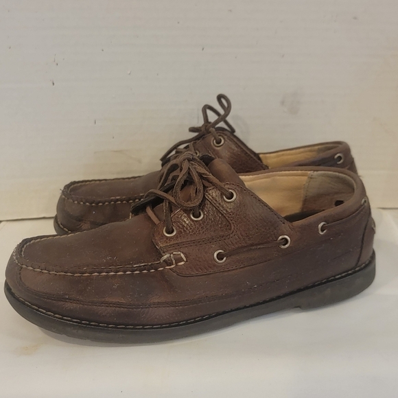 MEN'S L.L. BEAN BROWN LEATHER BOAT SHOES (sz 9-1/2 EE) - Picture 1 of 5